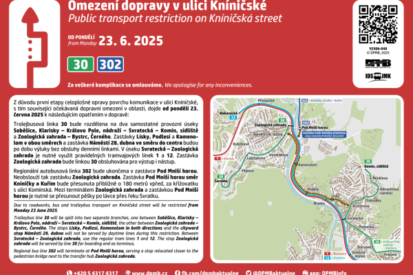 Změna trasy linky 30 (dočasně bude zajíždět na konečnou do Komína)