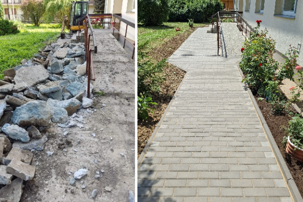 Opravené chodníky a rampy u domů Součkova 4 a 6