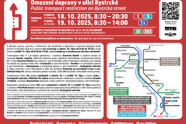 DPMB Omezení dopravy o víkendu 18. - 19.10.2025