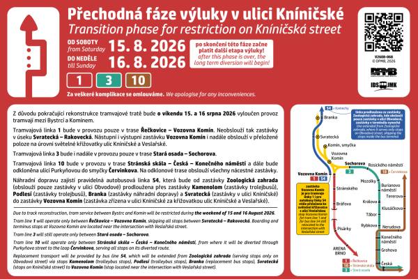 Výluka tramvají - víkend 15. a 16 srpna 2026 - náhradní doprava bus 54