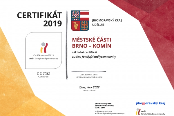 Certifikát Obec přátelská rodině