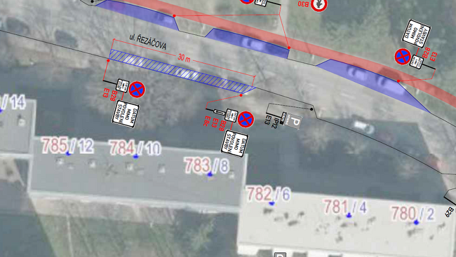 Mapa záboru na ulici Řezáčova