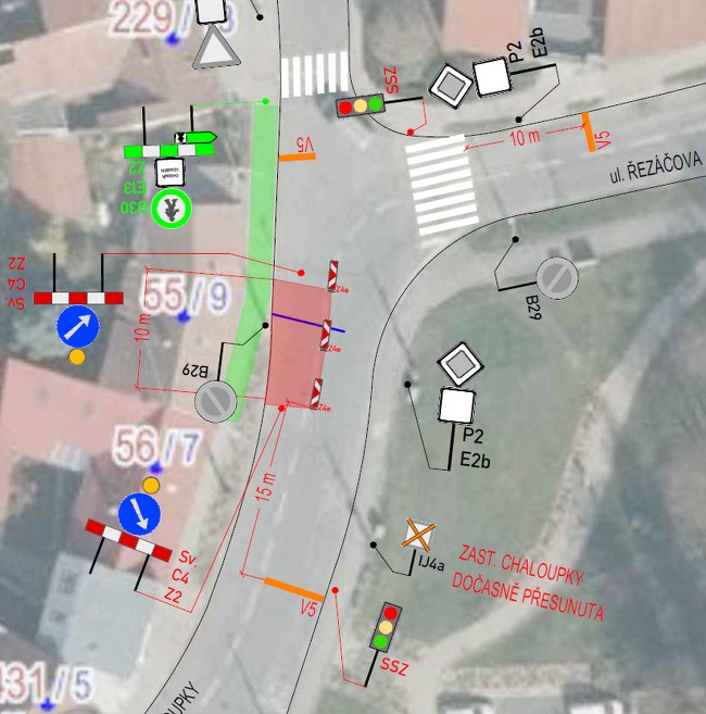 schéma uzavírky jednoho jízdního pruhu - Chaloupky 9